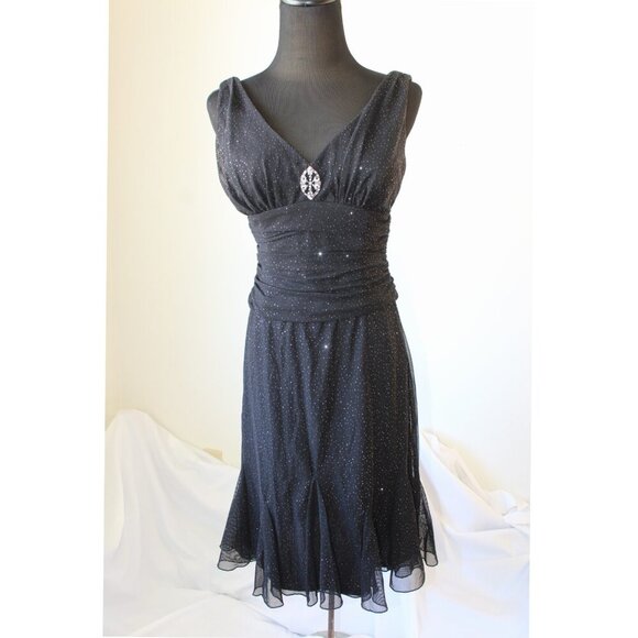 Vtg S.L. Fashions Babydoll Black mini Dress Size 6P Strappy Y2K Whimsigoth Shiny - Picture 7 of 10